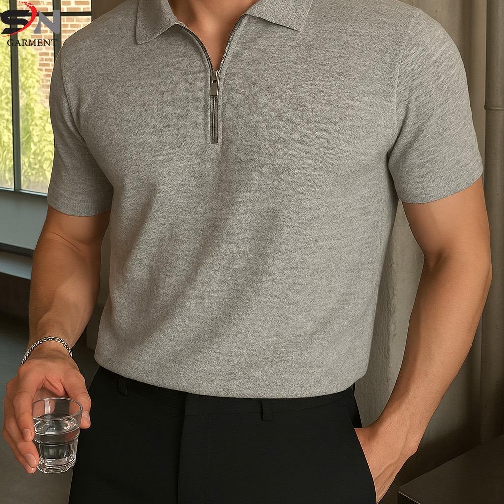 TEXTURED ZIPPED STYLE T-SHIRT