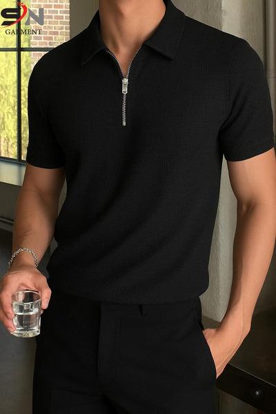 TEXTURED ZIPPED STYLE T-SHIRT