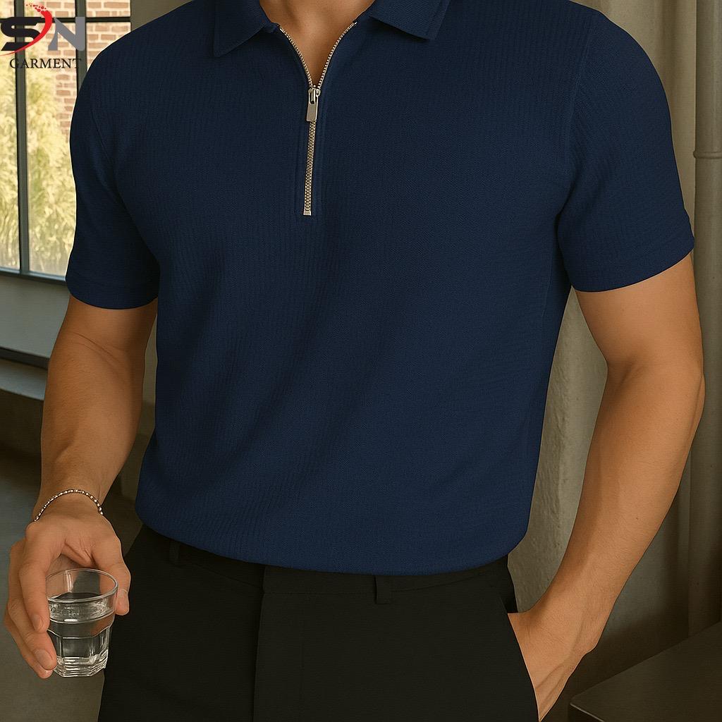 TEXTURED ZIPPED STYLE T-SHIRT