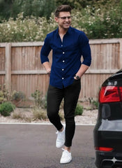 Men's Pant Shirt Pack of 2 With Black Denim Jeans and Shamrage Shirt