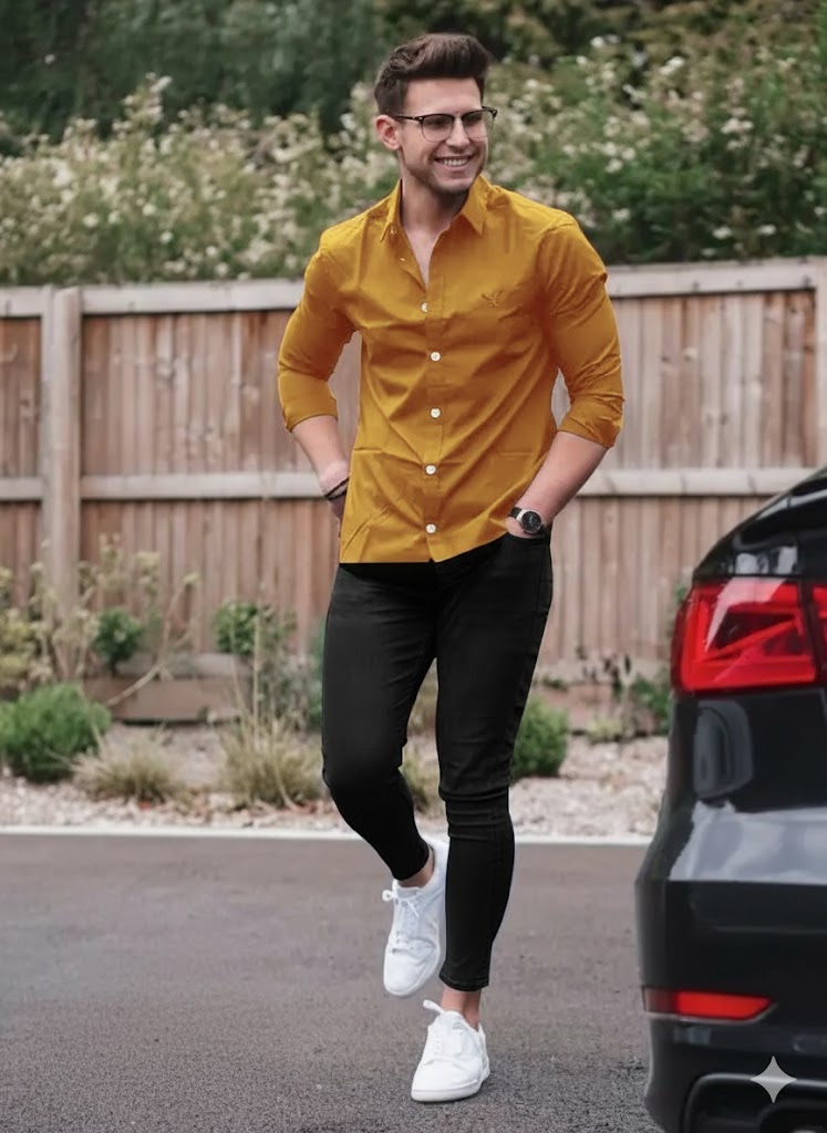 Men's Pant Shirt Pack of 2 With Black Denim Jeans and Shamrage Shirt